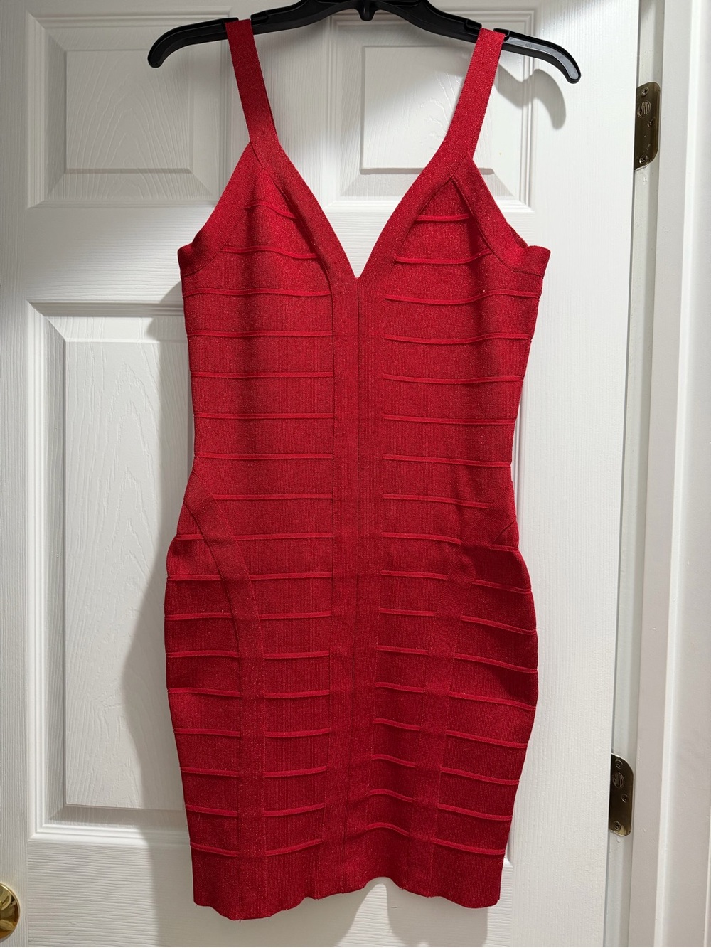 Guess Red Bodycon V-Neck Bandage Dress